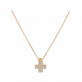 Σταυρός Με Αλυσίδα Ροζ Χρυσό 9 Καράτια, Λευκά Ζιργκόν oro892