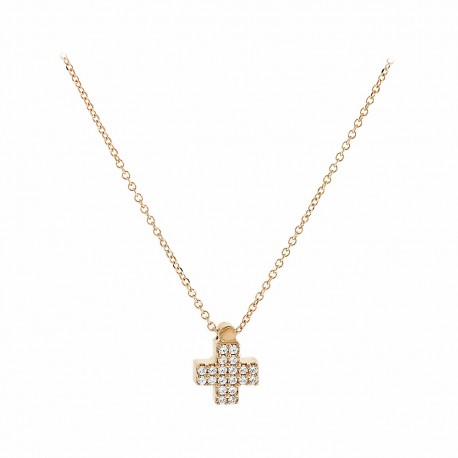 Σταυρός Με Αλυσίδα Ροζ Χρυσό 9 Καράτια, Λευκά Ζιργκόν oro892 