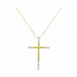 Σταυρός Με Αλυσίδα Χρυσό 9 Καράτια,Λευκά Ζιργκόν oro893