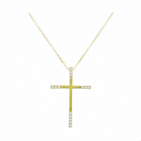Σταυρός Με Αλυσίδα Χρυσό 9 Καράτια,Λευκά Ζιργκόν oro893 