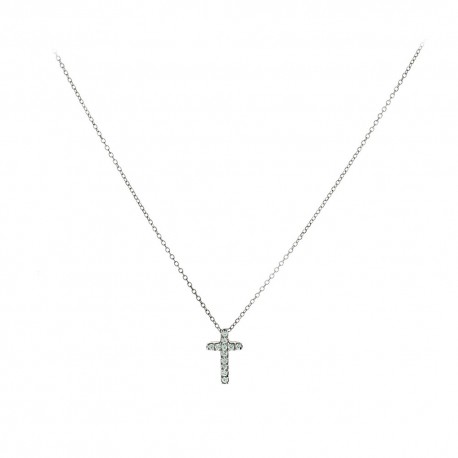 Σταυρός Με Αλυσίδα Λευκόχρυσο 9 Καράτια,Λευκά Ζιργκόν oro914 