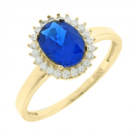 Δαχτυλίδι Ροζέτα Χρυσό 14 Καράτια με Μπλε και Λευκά Ζιργκόν oro936