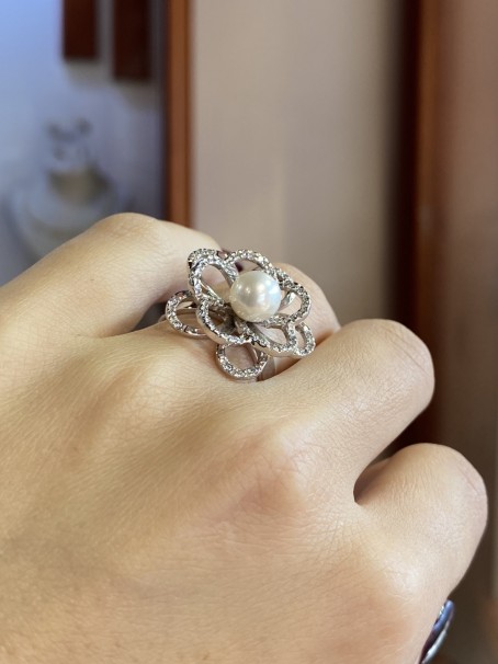 Δαχτυλίδι Λευκόχρυσο 14 Καράτια,Με Ζιργκόν Και Μαργαριτάρι oro1346 