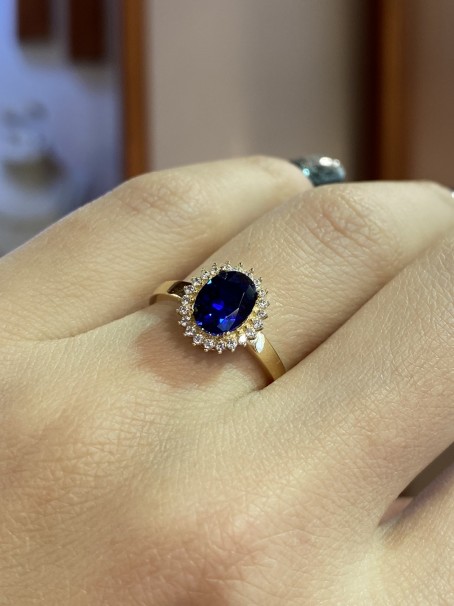 Δαχτυλίδι Ροζέτα Χρυσό 14 Καράτια με Μπλε και Λευκά Ζιργκόν oro936 