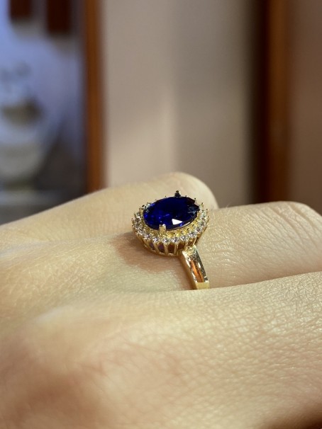 Δαχτυλίδι Ροζέτα Χρυσό 14 Καράτια με Μπλε και Λευκά Ζιργκόν oro936 