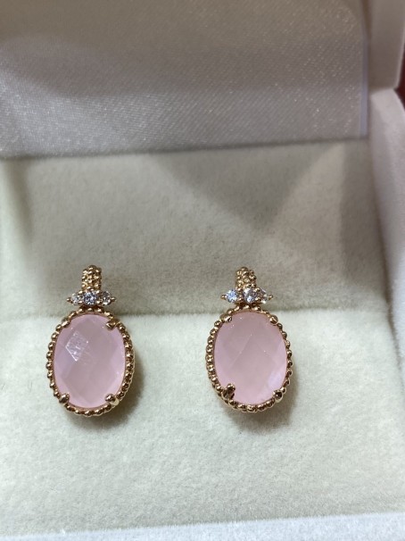 Σκουλαρίκια Ortaxidis Ροζ Χρυσό 14 Καράτια με Pink Quartz Και Ζιργκόν oro749 