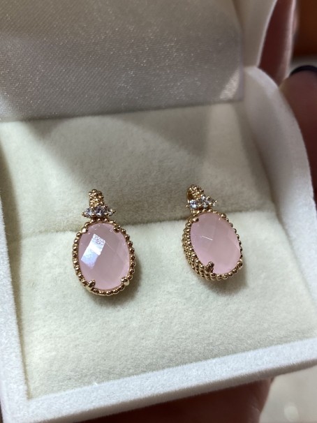 Σκουλαρίκια Ortaxidis Ροζ Χρυσό 14 Καράτια με Pink Quartz Και Ζιργκόν oro749 