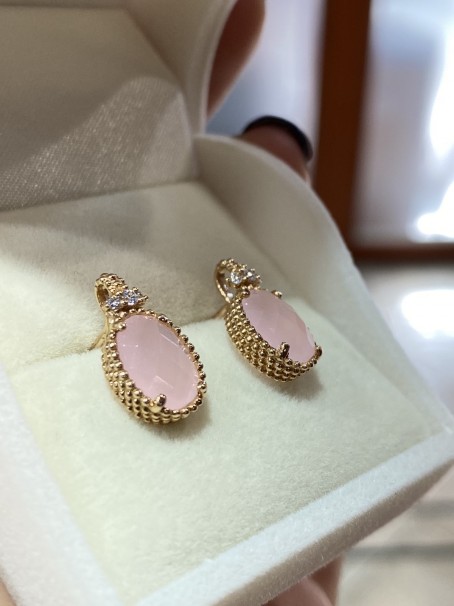 Σκουλαρίκια Ortaxidis Ροζ Χρυσό 14 Καράτια με Pink Quartz Και Ζιργκόν oro749 