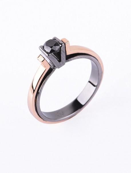 Δαχτυλίδι Μονόπετρο, Ροζ Χρυσό Με Μαύρο Διαμάντι DD09