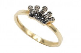 Δαχτυλίδι Κορώνα Χρυσό 14 Καράτια,Με Μαύρα Ζιργκόν oro1365