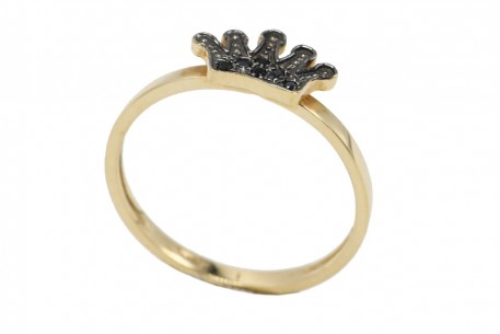 Δαχτυλίδι Κορώνα Χρυσό 14 Καράτια,Με Μαύρα Ζιργκόν oro1365 