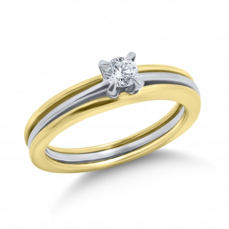 Δαχτυλίδι Δίχρωμο Χρυσό-Λευκόχρυσο 18 Καρατίων Με διαμάντι oro2251 