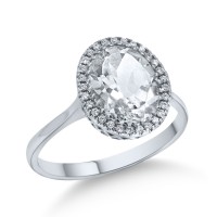 Δαχτυλίδι Λευκόχρυσο 18 Καράτια Με Διαμάντια και Λευκό Ζαφείρι oro2781