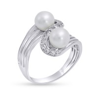 Δαχτυλίδι Λευκόχρυσο Με Ζιργκόν και Μαργαριτάρι 14 Καράτια oro2861