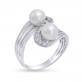 Δαχτυλίδι Λευκόχρυσο Με Ζιργκόν και Μαργαριτάρι 14 Καράτια oro2861