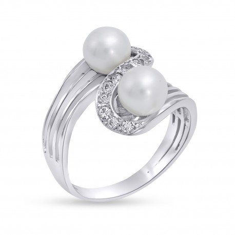 Δαχτυλίδι Λευκόχρυσο Με Ζιργκόν και Μαργαριτάρι 14 Καράτια oro2861 