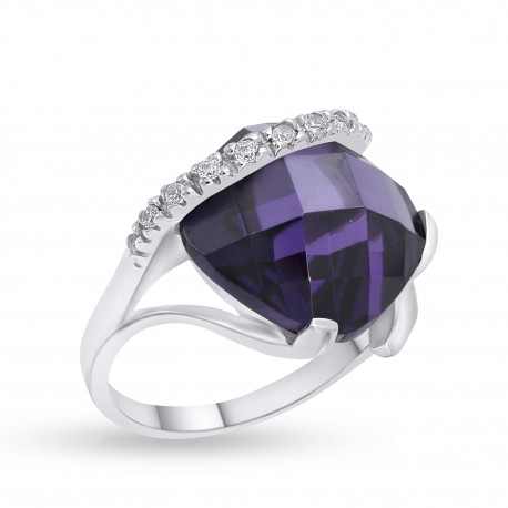 Δαχτυλίδι Λευκόχρυσο Με Λευκά Και Μωβ Ζιργκόν 14 Καράτια oro2869 