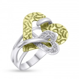 Δαχτυλίδι Καρδιά Δίχρωμο Λευκόχρυσο-Χρυσό Με Ζιργκόν 14 Καράτια oro2857