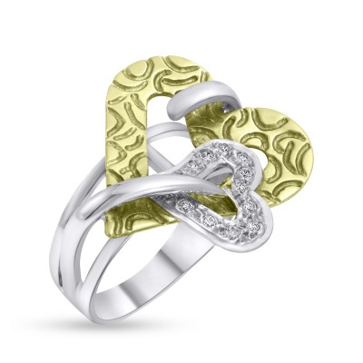 Δαχτυλίδι Καρδιά Δίχρωμο Λευκόχρυσο-Χρυσό Με Ζιργκόν 14 Καράτια oro2857