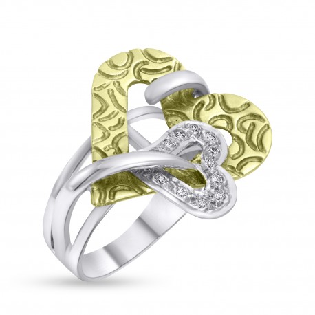 Δαχτυλίδι Καρδιά Δίχρωμο Λευκόχρυσο-Χρυσό Με Ζιργκόν 14 Καράτια oro2857 