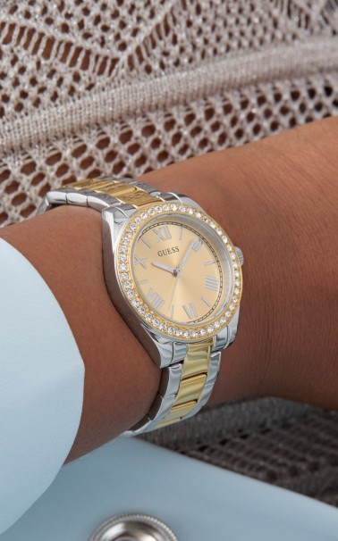 Ρολόι GUESS Mini Luna Crystals Two Tone Stainless Steel Bracelet GW0841L2 