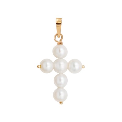 Σταυρος-Μενταγιόν με μαργαριτάρια Fresh Water Pearl 3,5mm Κ14 111495