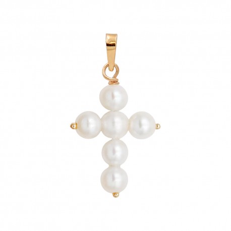 Σταυρος-Μενταγιόν με μαργαριτάρια Fresh Water Pearl 3,5mm Κ14 111495 