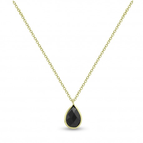 Κολιέ Σταγόνα Χρυσό 14 Καράτια Με Μαύρο Quartz oro2686 