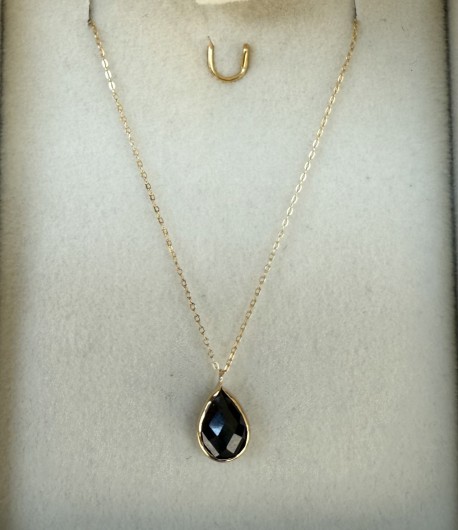 Κολιέ Σταγόνα Χρυσό 14 Καράτια Με Μαύρο Quartz oro2686 