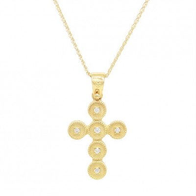 Σταυρός-Αλυσίδα Γυναικείος Χρυσός Με Διαμάντια 14 Καράτια oro1316