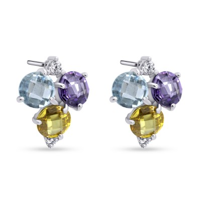 Σκουλαρίκια Λευκόχρυσα Τρίπετρα 14 Καράτια oro2934