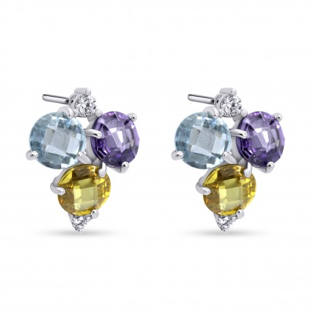 Σκουλαρίκια Λευκόχρυσα Τρίπετρα 14 Καράτια oro2934 