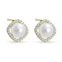 Σκουλαρίκια Ροζέτες Χρυσά 14 Καράτια Με Μαργαριτάρι και Ζιργκόν oro2929