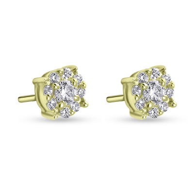 Σκουλαρίκια Χρυσά Ροζέτες 14 Καράτια Με Ζιργκόν oro2926