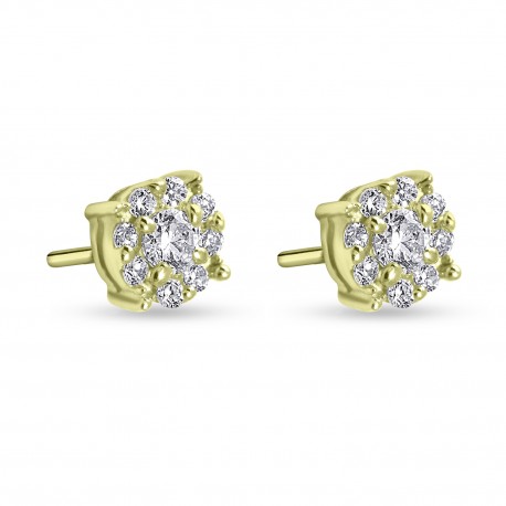 Σκουλαρίκια Χρυσά Ροζέτες 14 Καράτια Με Ζιργκόν oro2926 