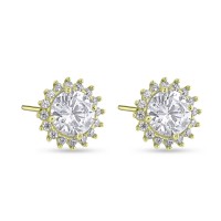 Σκουλαρίκια Χρυσά Ροζέτες 14 Καράτια Με Ζιργκόν oro2924