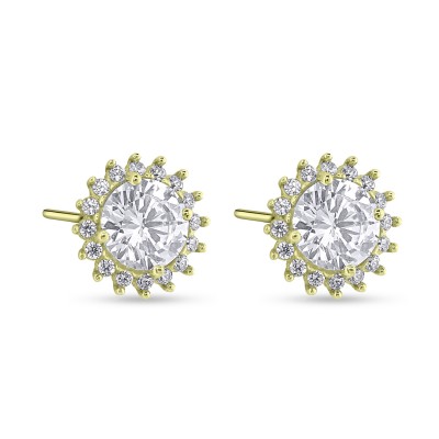 Σκουλαρίκια Χρυσά Ροζέτες 14 Καράτια Με Ζιργκόν oro2924