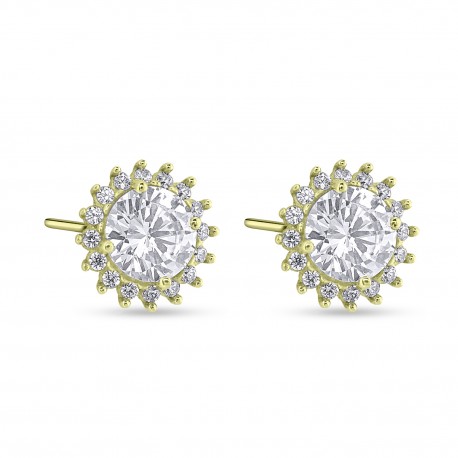 Σκουλαρίκια Χρυσά Ροζέτες 14 Καράτια Με Ζιργκόν oro2924 