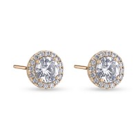 Σκουλαρίκια Ροζ Χρυσό Ροζέτες 14 Καράτια Με Ζιργκόν oro2923