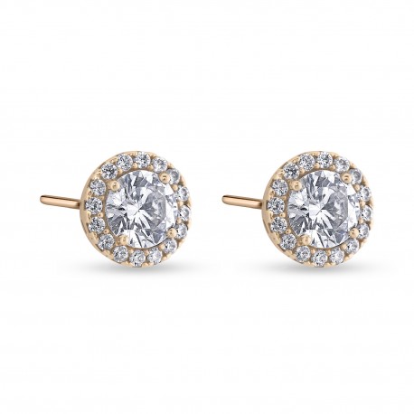 Σκουλαρίκια Ροζ Χρυσό Ροζέτες 14 Καράτια Με Ζιργκόν oro2923 