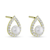 Σκουλαρίκια Χρυσά 14 Καράτια Με Μαργαριτάρι Και Ζιργκόν oro2916