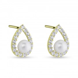 Σκουλαρίκια Χρυσά 14 Καράτια Με Μαργαριτάρι Και Ζιργκόν oro2916