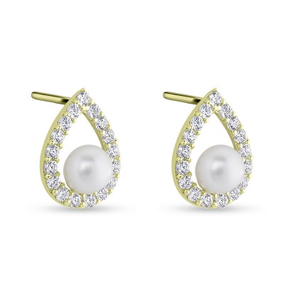 Σκουλαρίκια Χρυσά 14 Καράτια Με Μαργαριτάρι Και Ζιργκόν oro2916