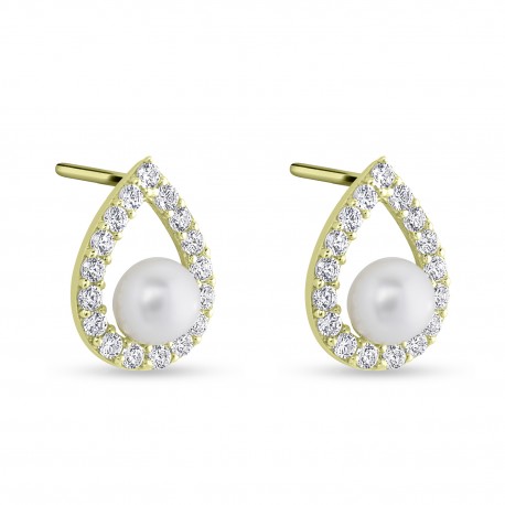 Σκουλαρίκια Χρυσά 14 Καράτια Με Μαργαριτάρι Και Ζιργκόν oro2916 