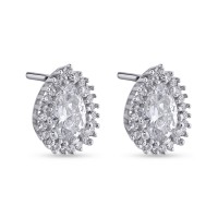 Σκουλαρίκια Σταγόνες Λευκόχρυσα 14 Καράτια Mε Ζιργκόν oro2914