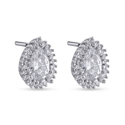 Σκουλαρίκια Σταγόνες Λευκόχρυσα 14 Καράτια Mε Ζιργκόν oro2914