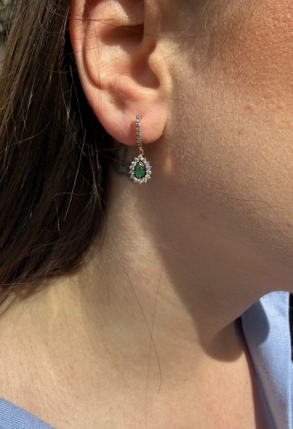 Σκουλαρίκια Ροζ Χρυσό 14 Καράτια με Σμαραγδίτη και Ζιργκόν oro2901 