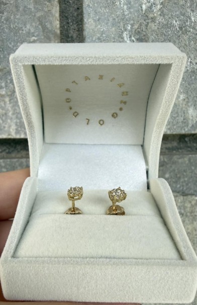 Σκουλαρίκια Χρυσά Ροζέτες 14 Καράτια Με Ζιργκόν oro2926 