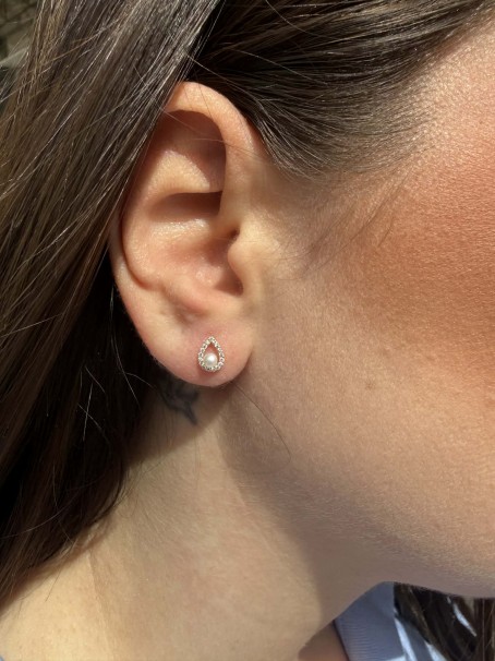 Σκουλαρίκια Χρυσά 14 Καράτια Με Μαργαριτάρι Και Ζιργκόν oro2916 