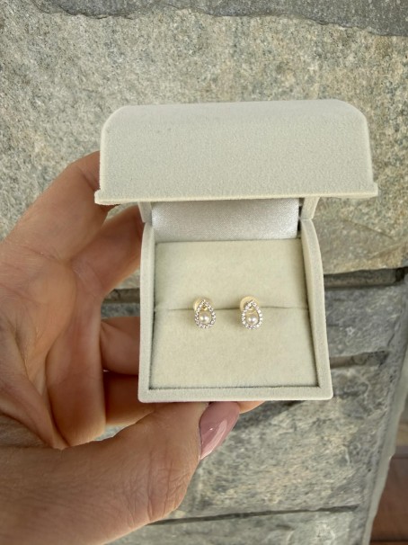 Σκουλαρίκια Χρυσά 14 Καράτια Με Μαργαριτάρι Και Ζιργκόν oro2916 